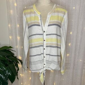 Marled Button-Down Shirt with Yellow and Gray Stripes